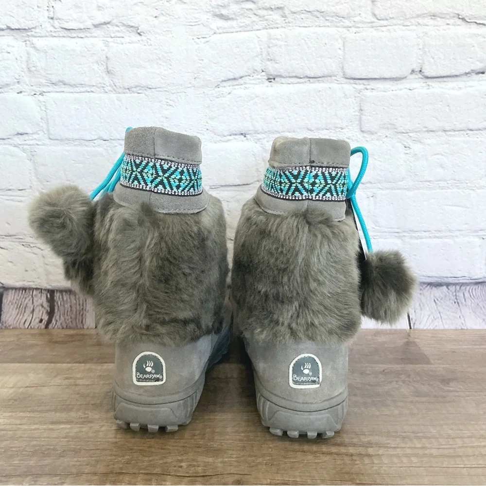 New Bearpaw Gray Fur Boots Hope Youth Size 5